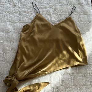 Gold, asymmetrical, spaghetti strap crop top
